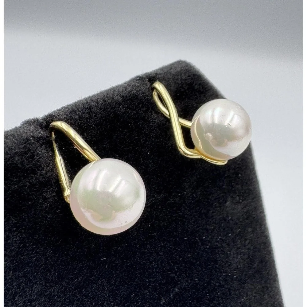 Vermeil 925 Sterling Silver Gold Tone Faux Pearl Drop Post‎ Earrings